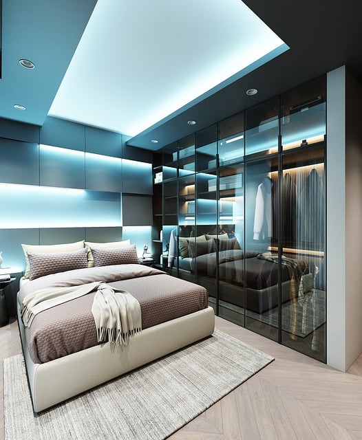 Beautifully designed bedroom with modern decor and soothing color palette.